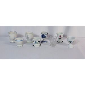 Vintage Egg Cup Lot of 8 Coddler Porcelain Japan France Floral Clear Glass